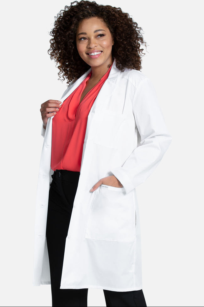 Female doctor wearing the CK421 white lab coat 